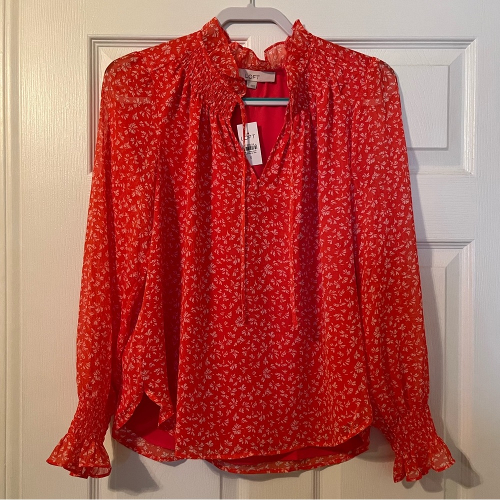 LOFT NWT Red Patterned Blouse